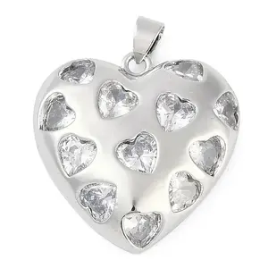 Rack Plating Heart Brass Micro Pave Clear Cubic Zirconia Pendants