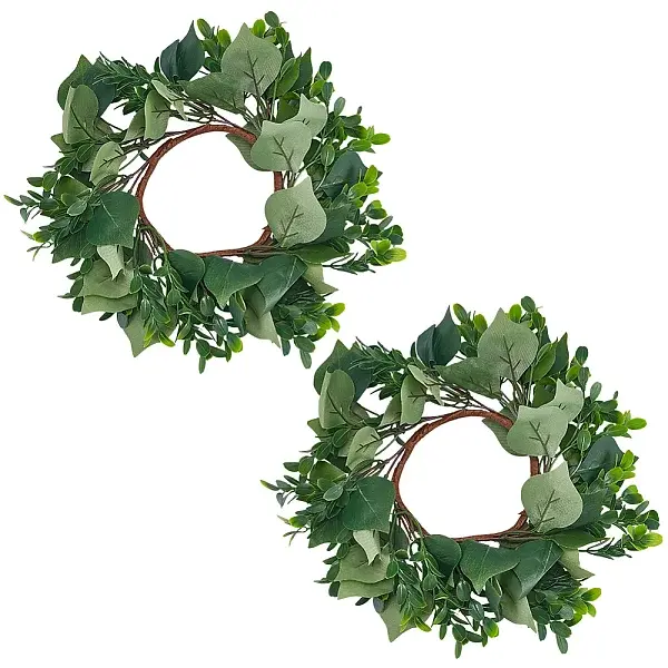 2Pcs Cloth Artificial Leaf Candle Rings Wreath