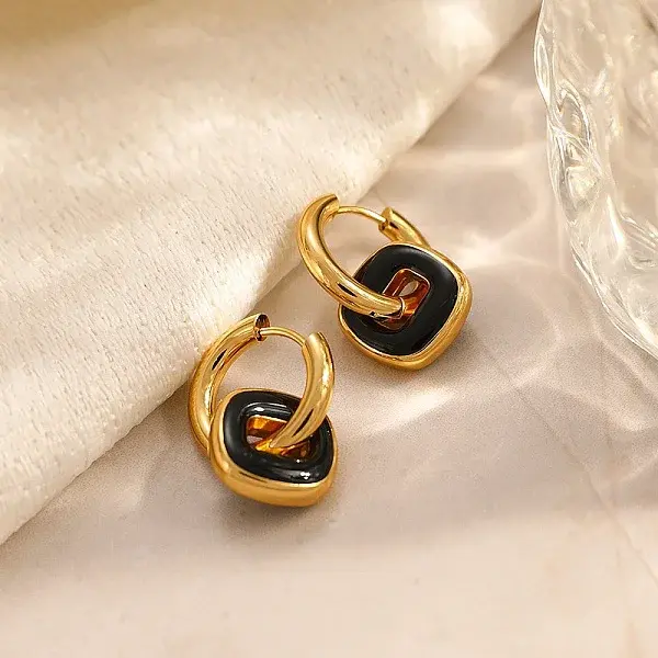 304 Stainless Steel Enamel Hoop Earrings