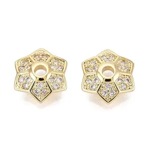Brass Micro Pave Clear Cubic Zirconia Bead Caps