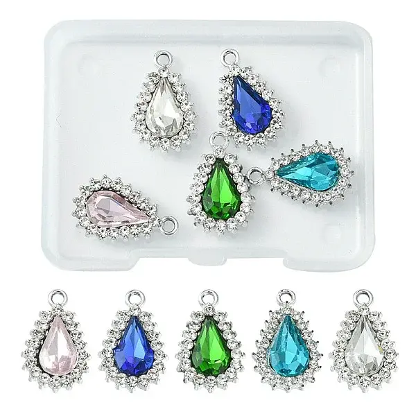 5Pcs 5 Colors Alloy Glass Pendants
