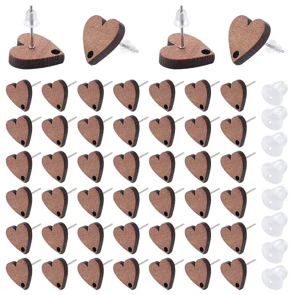 50Pcs Wood Stud Earring Finding