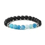 Natural Dyed Crackle Agate & Lava Rock Round Beaded Stretch Bracelet