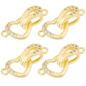 6 Sets Brass Micro Pave Clear Cubic Zirconia Fold Over Clasps