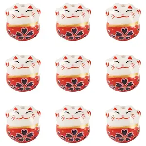 9Pcs Handmade Printed Porcelain Beads