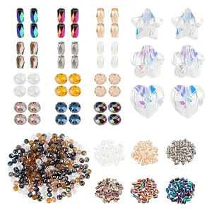 486Pcs 15 Style Electroplate & Transparent Glass Beads