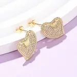 Heart Brass Micro Pave Cubic Zirconia Stud Earrings