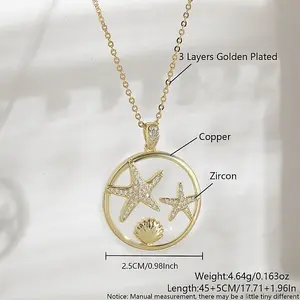 Ocean Summer Brass Pave Clear Cubic Zirconia Pendant Necklaces