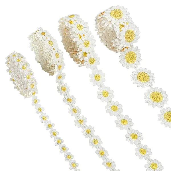 4Pcs 4 Styles Milk Fiber Embroidery Flower Lace Ribbon