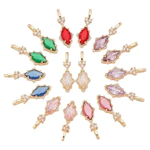 16Pcs 8 Colors Brass Micro Pave Cubic Zirconia Pendants