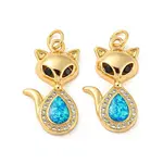 Brass Micro Pave Cubic Zirconia with Synthetic Opal Pendants