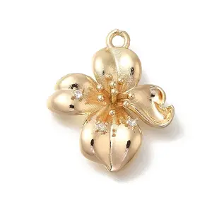 Flower Rack Plating Brass Micro Pave Cubic Zirconia Pendants