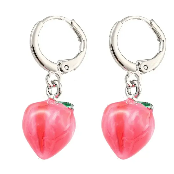 Fuchsia Peach Glass Dangle Leverback Earrings