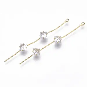 Brass Micro Cubic Zirconia Chain Tassel Big Pendants