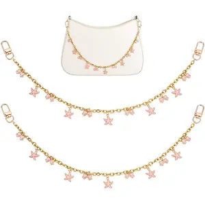 2Pcs Alloy Enamel Pink Bowknot Tassel 304 Stainless Steel Cable Chain Bag Decorative Chains