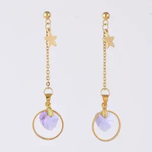 Glass Heart Dangle Ear Studs