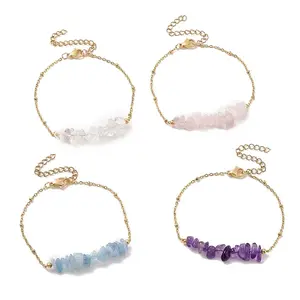 Natural Mixed Gemstone Chips Beaded Link Bracelet