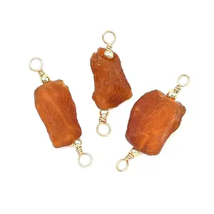 Raw Rough Natural Amber Nuggets Links Connector Charms with Copper Wire Loops