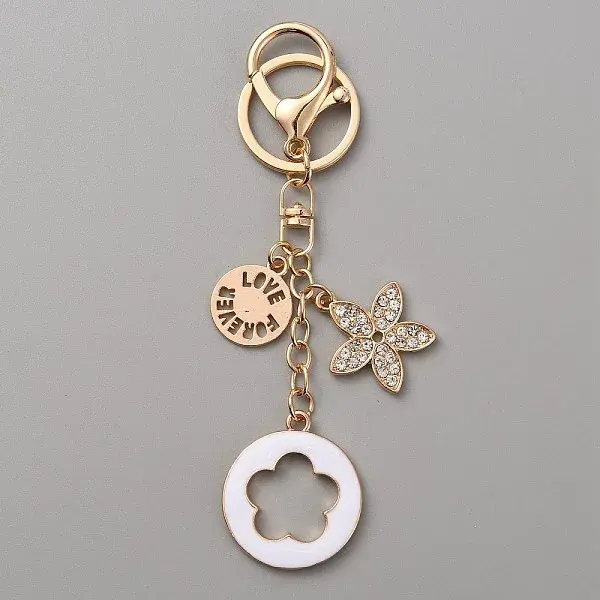 Rhinestone Enamel Flower Pendant Keychain with AlloyCharm