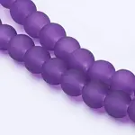 Baking Painted Purple Frosted Round Transparent Glass Bead Strands