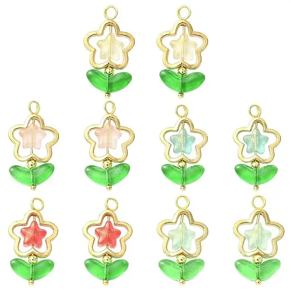 10Pcs 5 Colors Flower Glass Pendants