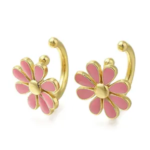 Rack Plating Flower Brass Cuff Earrings