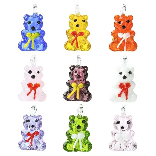 9Pcs 9 Colors Handmade Lampwork Pendants