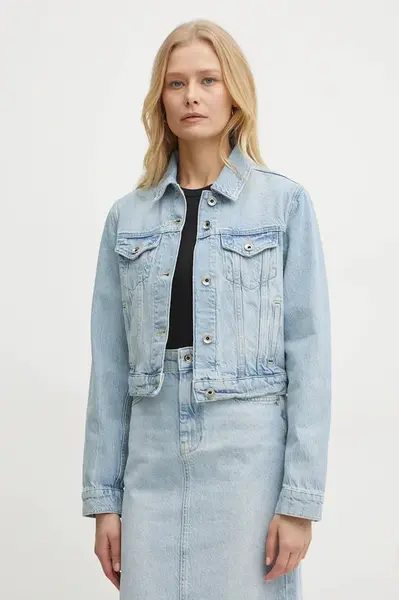 Džínová bunda Patrizia Pepe dámská, modrá barva, přechodná, 8O0170 D1WZB