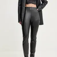 Kalhoty HUGO dámské, černá barva, přiléhavé, high waist, 50529952