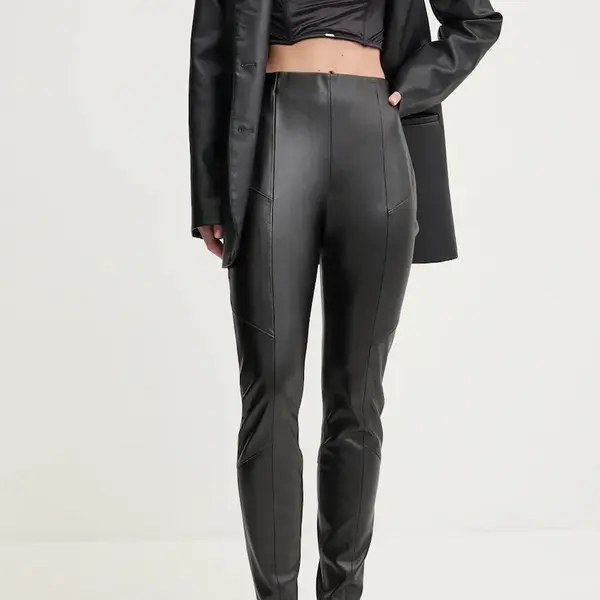 Kalhoty HUGO dámské, černá barva, přiléhavé, high waist, 50529952