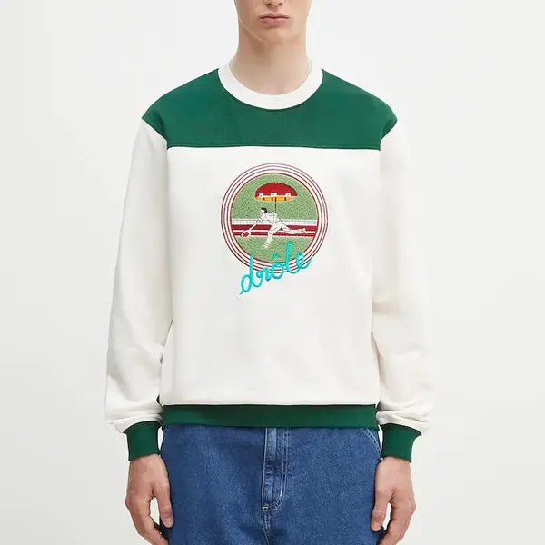 Bavlněná mikina Drôle de Monsieur Le Sweatshirt Tennis pánská, bílá barva, s aplikací, G-SW158-CO200-OW