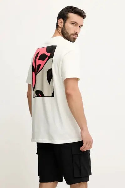 Bavlněné tričko adidas x Mercedes pánské, béžová barva, s potiskem, JX4285