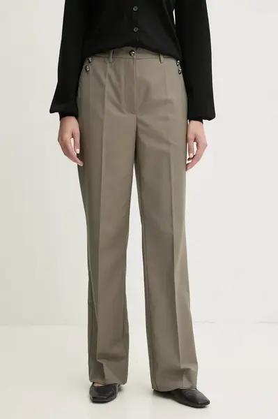 Kalhoty Bruuns Bazaar dámské, šedá barva, jednoduché, high waist, BBW4383