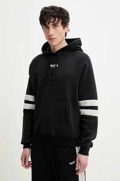 Mikina Hollister Co. pánská, černá barva, s kapucí, s aplikací, KI322-5006