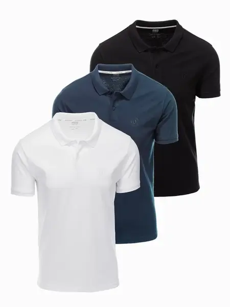 Ombre BASIC men's cotton polo t-shirt set - black/green/white