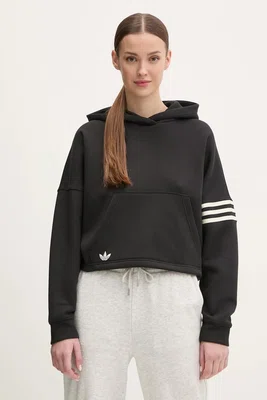 Mikina adidas Originals Neuclassics dámská, černá barva, s kapucí, s potiskem, JI8500