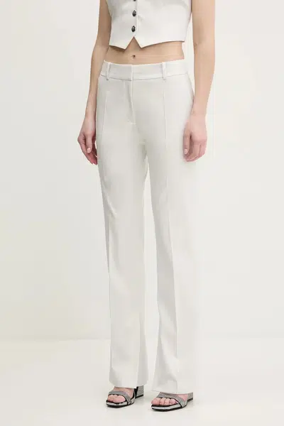 Kalhoty HUGO dámské, šedá barva, jednoduché, high waist, 50537747