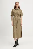 Šaty s příměsí lnu Barbour NICOLE zelená barva, midi, LDR0894