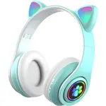 LED bezdrôtové slúchadlá s mačacími ušami, tyrkysová