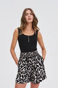 Marisse Black Ribbed Button-Up Top