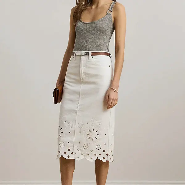 Džínová sukně Lauren Ralph Lauren bílá barva, midi, 200978819