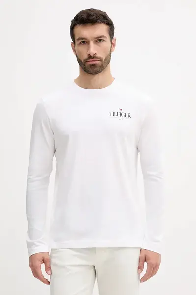 Bavlněné tričko s dlouhým rukávem Tommy Hilfiger bílá barva, s potiskem, MW0MW41293