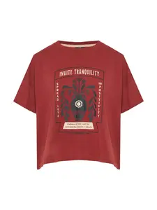 Funky Buddha Tričko  hrdzavohnedá / čierna / biela ako vlna