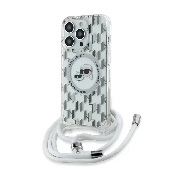 Zadní kryt Karl Lagerfeld IML Monogram Crossbody K&CH Heads MagSafe pro Apple iPhone 14 Pro Max, transparentní