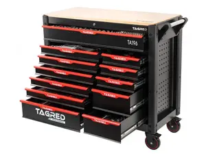 Dílenský vozík, vybavený, dřevěná deska, 12 zásuvek, 541 ks nářadí - TAGRED TA196