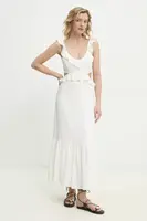 Lněné šaty Answear.LAB bílá barva, maxi