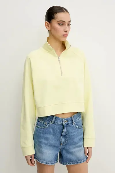 Bavlněná mikina Hugo Blue dámská, žlutá barva, hladká, 50537102