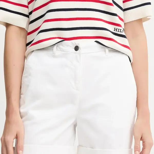 Kraťasy Barbour dámské, bílá barva, hladké, high waist, LST0022WH11