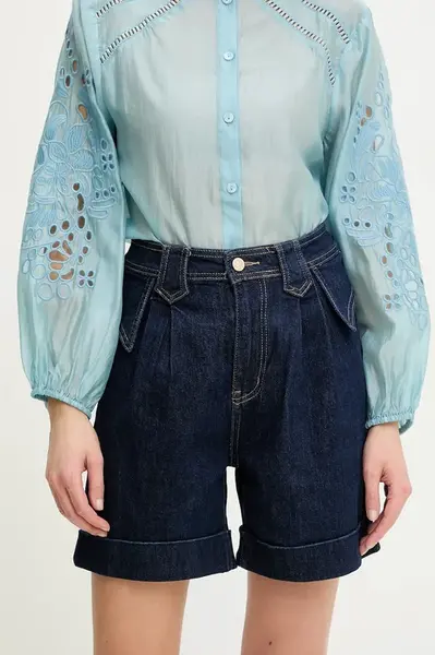 Džínové šortky Answear.LAB dámské, tmavomodrá barva, hladké, high waist
