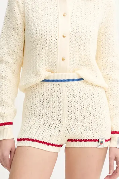 Bavlněné šortky Bally dámské, béžová barva, hladké, high waist, WKN09P